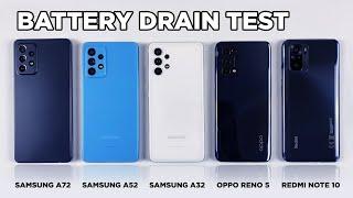 Samsung A72 / Samsung A52 / Samsung A32 / OPPO Reno 5 / Redmi Note 10 BATTERY DRAIN TEST | Zeibiz