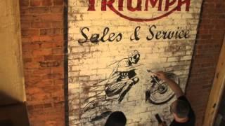 Vintage Triumph motorcycle mural -Artisan Rooms