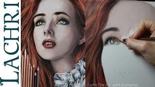Realistic colored pencil portrait  tutorial - speed drawing w/ Lachri
