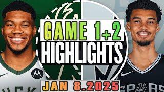 Milwaukee Bucks VS San Antonio Spurs Game 1st+2nd Highlights Jan 08,2025 NBA Season 2024-25