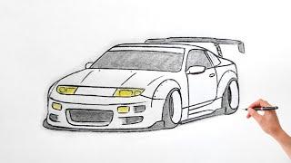 How to draw a NISSAN 300ZX Z32 1990 / drawing a 3d car / coloring nissan 300 zx