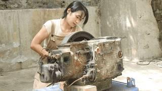 天才女孩帮铲车师傅修柴油机，已经搁置很长时间，修复如新！Genius girl helped the forklift master repair the diesel engine | 林果儿