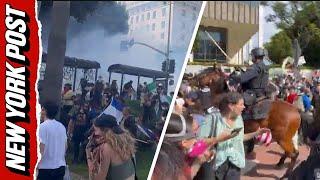 Unlawful assembly declared in downtown Los Angeles as protesters and police continue to clash