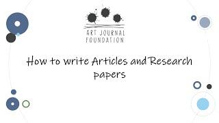 Webinar- "How to write Articles and Research papers"