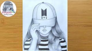 How to draw a Girl with Cap || A Girl with BTS cap || Pencil Drawing || bir kız nasıl çizilir