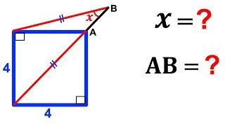 Can you find the angle X and AB length? | (Square) | #math #maths | #geometry