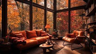 Cozy Fall Morning on the Living Room Ambience | Rainy Day Ambience & Fireplace Sounds for Deep Sleep