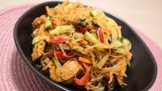 Glass noodle salad with chicken and lots of vegetables