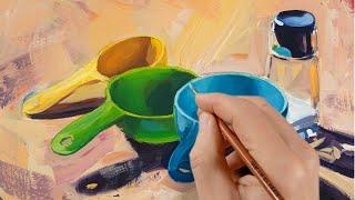 Acrylic Still Life Painting Demonstration - Painting Without Drawing