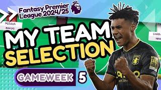 MY FPL GW5 TEAM SELECTION | Best Captain | Fantasy Premier League Tips 2024/25 #fpl