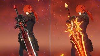 Diluc Thousand Blazing Suns and Wolf's Gravestone Weapon Comparison - Genshin