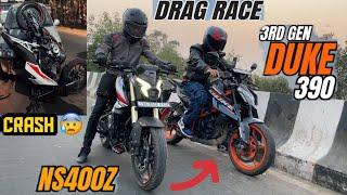 Live CrashKtm Duke 390 3rd Gen Vs Bajaj Pulsar ns400z Drag Race