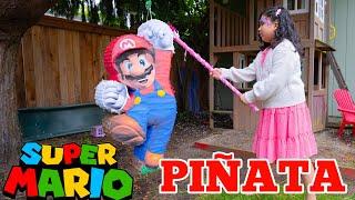 La PIÑATA (Niños Rompe la Piñata de MARIO BROS)  Fiesta de Briana