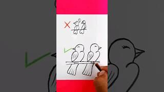 رسم عصفورين بطريقة صح  وخطأ  للمبتدئين #shorts #رسم_سهل