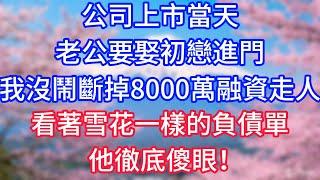 【情感故事】公司上市當天，老公要娶初戀進門，我沒鬧，斷掉八千萬融資走人，看著雪花一樣的負債單，他徹底傻眼！#故事 #人生哲理