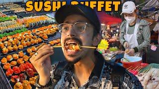 Thai Street Food Tour  - Sushi Buffet & Korean Wings In Biggest Food Market Of Bangkok Thailand