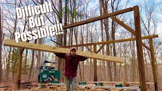 How to Make and Build with Posts and Beams ALONE in the Woods #diy #sawmill #construction