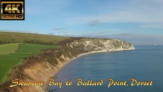 Swanage Bay to Ballard Point, Jurassic Coast, Dorset, UK By Drone - 4K