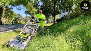 SATISFYING OVERGROWN Ditch Mowing with Ryobi Battery 40V Push Mower