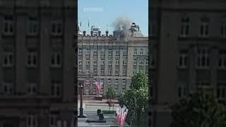 CCTV captures the moment a Ukrainian drone strikes a Russian government building