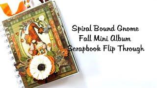 Spiral Bound Gnome Inspired  Themed Fall Mini Album Scrapbook Polly's Paper Studio Flip through