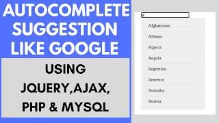 Autocomplete Suggestions using Ajax, jQuery, PHP & MySQL | Autocomplete Search Record from MySQL