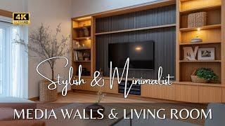 Stylish Media Walls & Living Rooms : Combining Minimalist Designs with Modern Rustic Charm