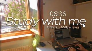 1HOUR 30MIN POMODORO STUDY SESSION - study with me with lo-fi and jazz piano music