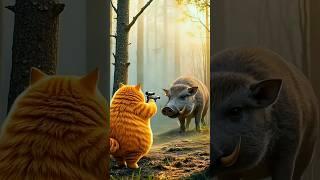 Cat Shoots Boar Ends Up Cooking Everyone for Dinner  #ai #cat #boar #shorts