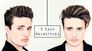 3 Easy Mens Hairstyles | No Heat Hair Tutorial - Healthy Hair 2016