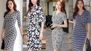 most stylish and trendy wrap print style women bodycon dress collection for office wear,