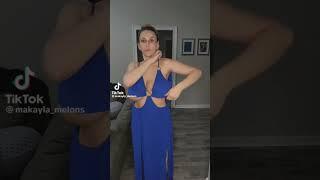 Sexy Russian Milf modeling blue cocktail dress #asmr #trending