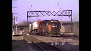 Soo Line in Clinton small Sprint train with caboose March, 1991