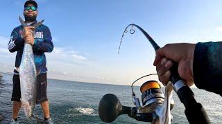 EPIC KINGFISH TOPWATER BITE! Limits of KING MACKEREL JETTY FISHIING Port Aransas Tx