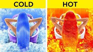 HOT VS COLD GIRLS  School Hacks That Will Save Your life ️ Fire vs Icy Girl Challenge by 123 GO!