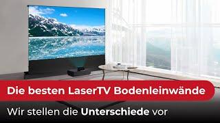 Die besten motorischen Bodenleinwände für LaserTV Projektoren. Das sind die Unterschiede.