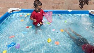 Fishing In Pool With Fishing Rods! Fishes and Sea Creatures with @AngelandAaronPlay Pool Stories