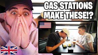 Brit Reacts to Two Brits try American Gas Station BBQ!