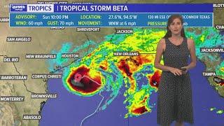 Tropical Storm Beta nears Texas Monday, sends us rain through midweek