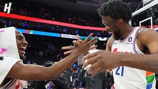 Joel Embiid, Ejected Earlier returned to celebrate with Tyrese Maxey after the win vs Spurs