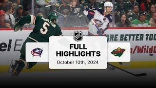 Blue Jackets at Wild | October 10, 2024 | NHL Full Game Highlights