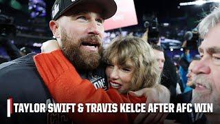 Travis Kelce & Taylor Swift celebrate on field after Chiefs win AFC title ️ | NFL on ESPN