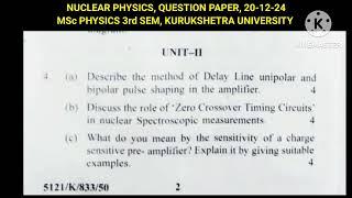 NUCLEAR PHYSICS, QUESTION PAPER | MSc PHYSICS 3rd SEM | 20-12-24 | KURUKSHETRA UNIVERSITY, KUK ||