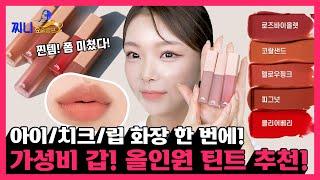 [틴트추천] 아이+치크+립 올인원 틴트 가성비 갑! 포인트 메이크업 한 번에 가능한 틴트 추천!(feat. 제일리 라떼벨벳틴트)
