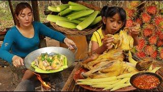 Yummy! Chicken recipe- Bound chicken with baby corn for dinner- Cooking chicken eating delicious