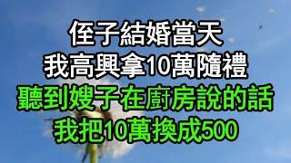 侄子結婚當天，我高興拿10萬隨禮，聽到嫂子在廚房說的話，我把10萬換成500#深夜淺讀 #為人處世 #生活經驗 #情感故事