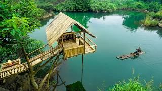 100 days to build a bamboo house with a grass roof on a dangerous cliff next to a big river