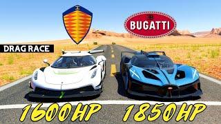 1850HP BUGATTI BOLIDE VS 1600HP KOENIGSEGG JESKO DRAG RACE | Assetto Corsa