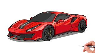 How to draw a FERRARI 488 PISTA / drawing Ferrari 488 2019 sports car step by step