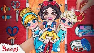 Disney Princess: How To Fix Broken Cinderella, Snow White, Elsa? Stop Motion Paper DIY